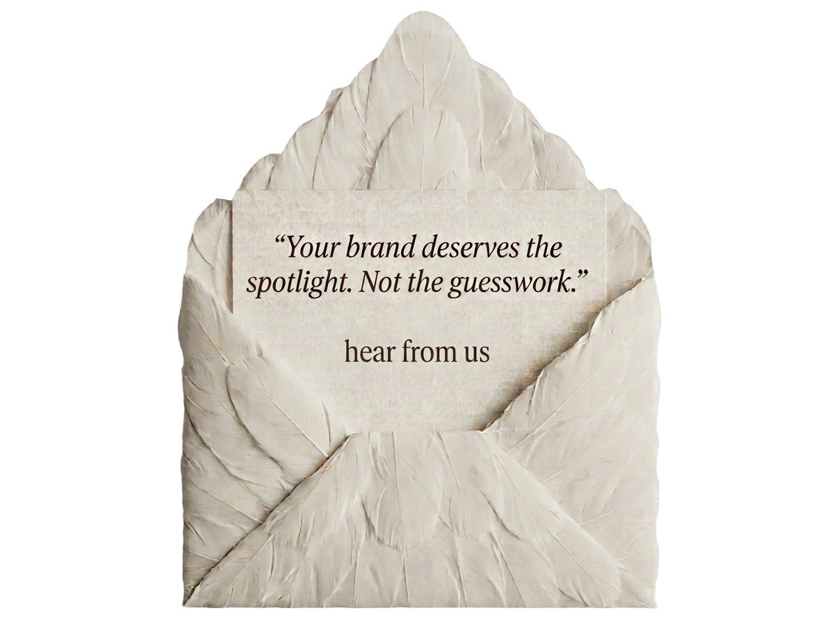 Feather envelope carrying a note about brand perception